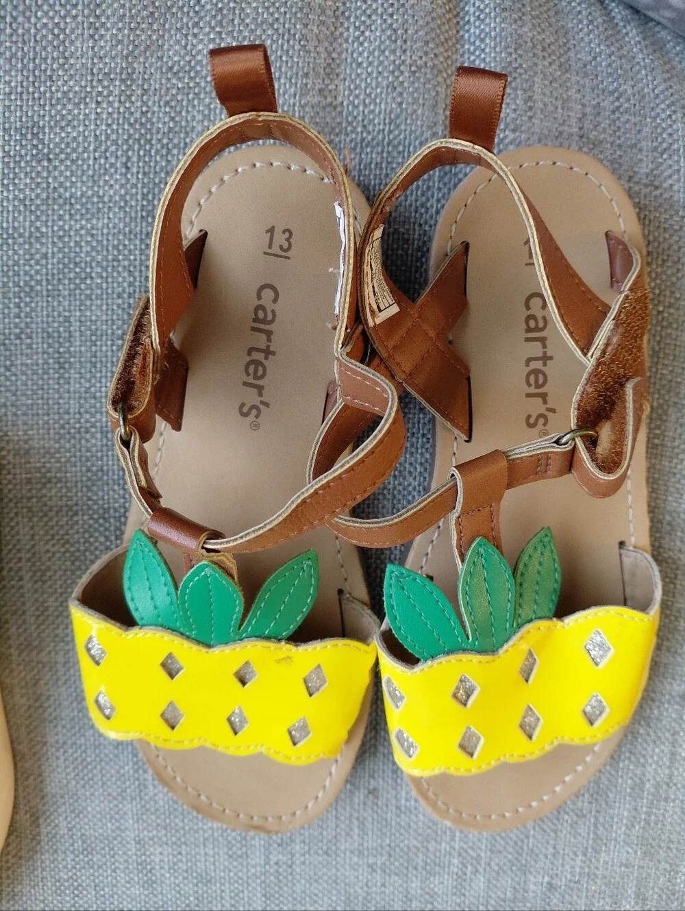 Carter's Girls Pineapple Yellow Sandals & Metallic Polka Dot Sneakers Sz 13